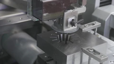 EDM Wire cutting machine working, Closeup Wire Electrical Discharge Machining Stock Footage 337543627