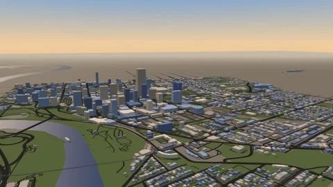 Edmonton 3D isometric city skyline building blocks map animation afternoon Stock Footage 342316105