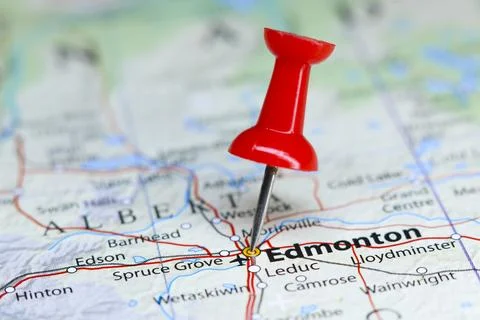 Edmonton, Canada pin on map Stock Photos