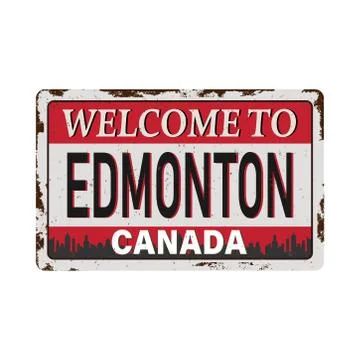 Edmonton Canada rusty old enamel sign on white background Stock Illustration