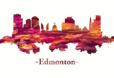 Edmonton Canada skyline in red Stock Illustration