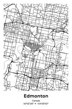 Edmonton, Canada - vector map of city in Black, white, gray, BW colors Stockillustratie