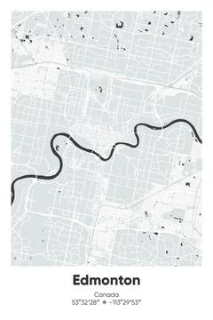 Edmonton, Canada - vector map of city in Gray, Black, White, BW colors Stock Illustration