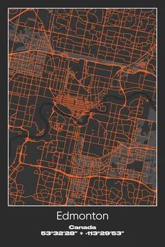 Edmonton, Canada - vector map of city in Gray, Black, Orange colors Stock Illustration