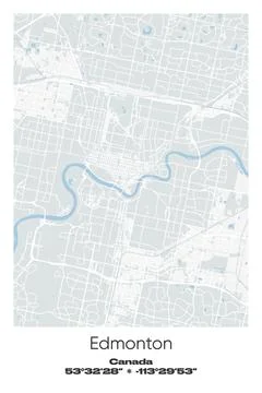 Edmonton, Canada - vector map of city in Gray, white, green, blue colors Stock Illustration