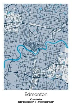 Edmonton, Canada - vector map of city in Blue, Gray, Yellow, Olive colors Stock Illustration