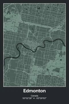 Edmonton, Canada - vector map of city in Dark gray, Gray, Green, gray-green colo Stock Illustration