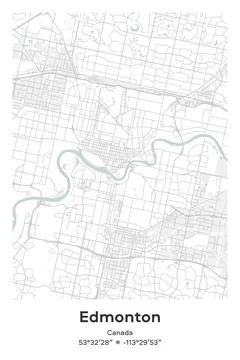 Edmonton, Canada - vector map of city in Pastel, Gray, White, Green colors Stock Illustration