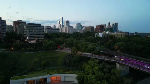 Edmonton Fly Over LRT Track Towards Downtown Stock Footage 201778939