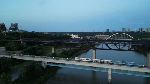 Edmonton LRT Across the Bridge in Edmonton Stock Footage 201778908
