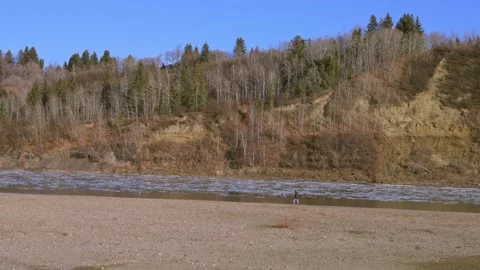 Edmonton North Saskatchewan river landscape with ice drift in fall season Stock Footage 165166698