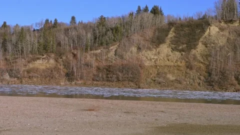 Edmonton North Saskatchewan river landscape with ice drift in fall season Stock Footage 165166890