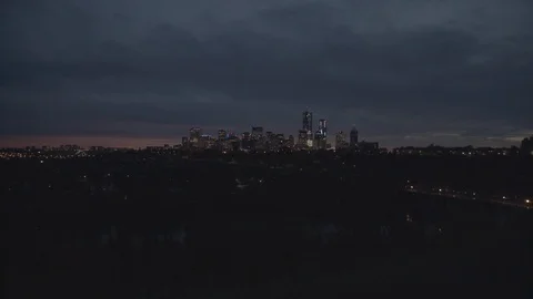 Edmonton Skyline Night Time Wide Shot Stock Footage 99838669
