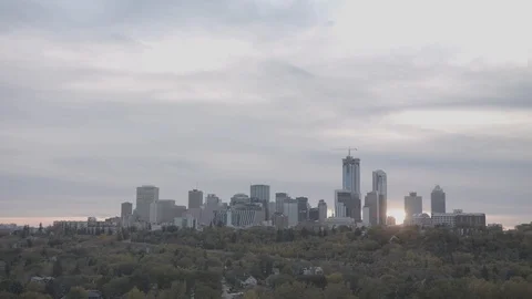 Edmonton Skyline Sunset Behind Clouds Time Lapse Stock Footage 99838626