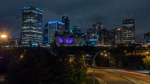 Edmonton skyline timelapse at night Stock Footage 115771657