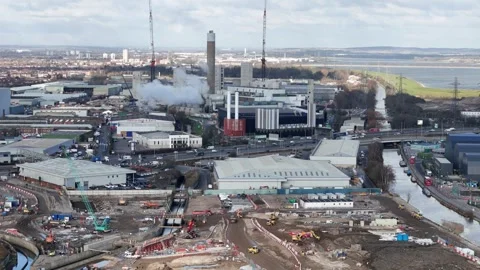 Edmonton Solid Waste Incineration Plant Enfield , UK drone,aerial footage Stock Footage 301511759