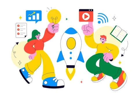 EdTech Startup Vector Illustration Featuring Opportunities in E-Learning, M.. Illustrazione stock