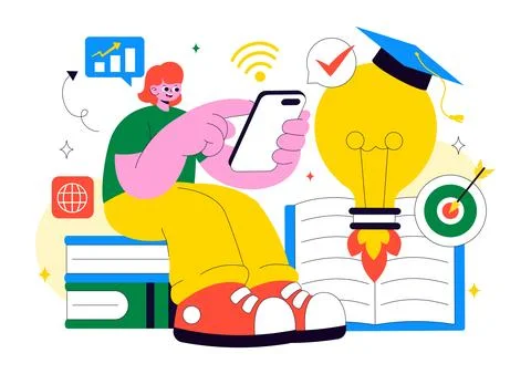 EdTech Startup Vector Illustration Featuring Opportunities in E-Learning, M.. Illustrazione stock