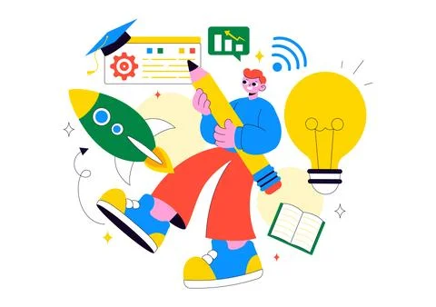 EdTech Startup Vector Illustration Featuring Opportunities in E-Learning, M.. Illustrazione stock