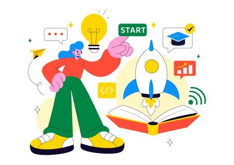 EdTech Startup Vector Illustration Featuring Opportunities in E-Learning, M.. Illustrazione stock