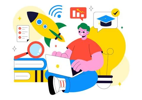 EdTech Startup Vector Illustration Featuring Opportunities in E-Learning, M.. Stock Illustration