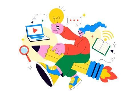 EdTech Startup Vector Illustration Featuring Opportunities in E-Learning, M.. Illustrazione stock