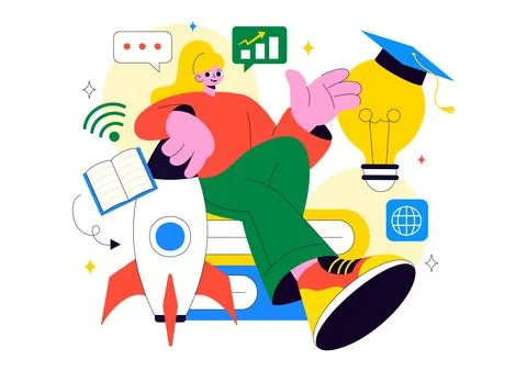 EdTech Startup Vector Illustration Featuring Opportunities in E-Learning, M.. Stock Illustration