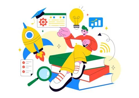 EdTech Startup Vector Illustration Featuring Opportunities in E-Learning, M.. Illustrazione stock