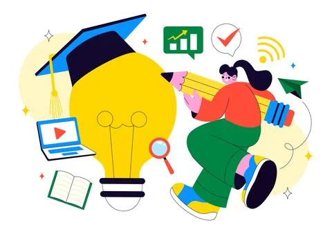 EdTech Startup Vector Illustration Featuring Opportunities in E-Learning, M.. Stock Illustration