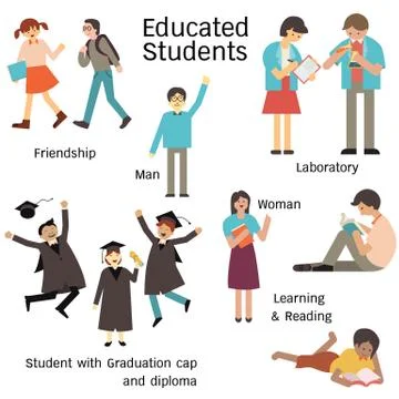 Educated student set Stock Illustration