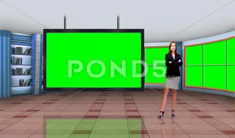 Education 001 TV Studio Set - Virtual Green Screen Background PSD PSD-Vorlage