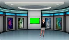 Education 004 TV Studio Set - Virtual Green Screen Background PSD PSD Template