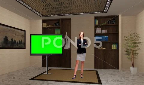 Education 018 TV Studio Set - Virtual Green Screen Background PSD PSD 템플릿
