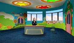 Education 019 TV Studio Set - Virtual Green Screen Background PSD PSD Template