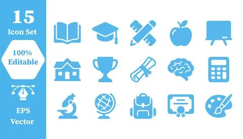 Education and academic learning icon set with education learning academic Stock Illustration