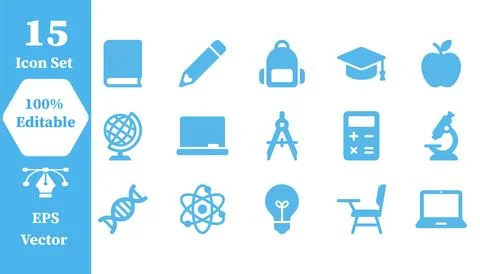 Education and academic learning vector icon set with education, learning Stock Illustration