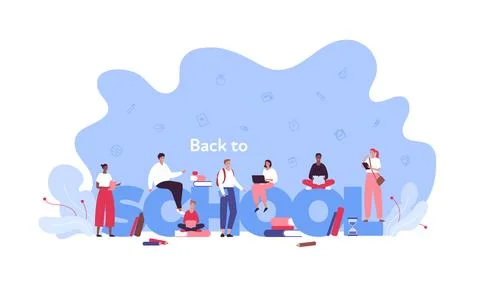Education and back to school concept. Vector flat people illustration. Group  Stock Illustration