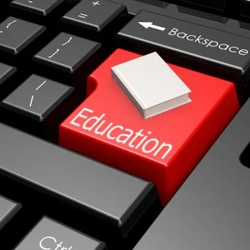 Education and book on button of computer keyboard Illustrazione stock