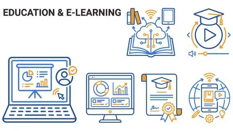 Education and e-learning concept icons set with e learning education learning Ilustración de archivo