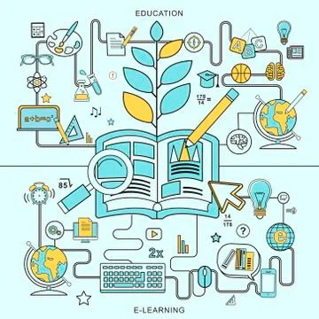 Education and e-learning concepts Stock Illustration
