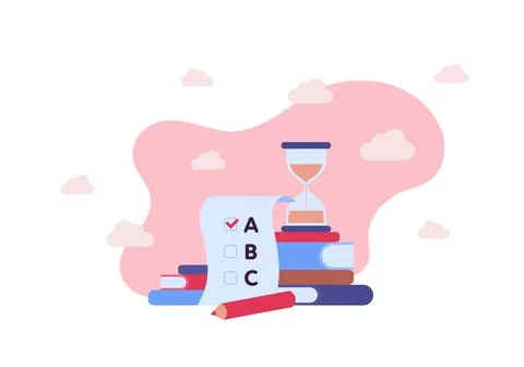 Education and exam concept. Vector flat illustration. No people. Test checkli Stock Illustration