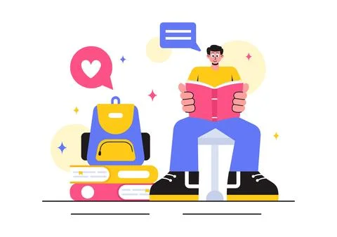 Education and Knowledge Books Vector Illustration featuring People Studying.. 스톡 일러스트