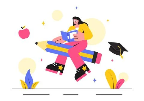 Education and Knowledge Books Vector Illustration featuring People Studying.. Stock Illustration