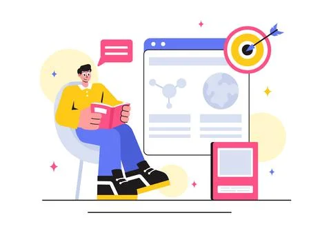 Education and Knowledge Books Vector Illustration featuring People Studying.. Stock Illustration