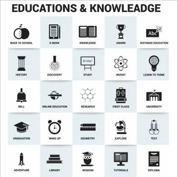 Education and Knowledge icons set vector 스톡 일러스트
