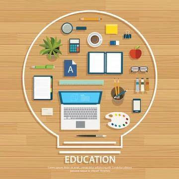 Education and learning background on light bulb shape イラスト素材