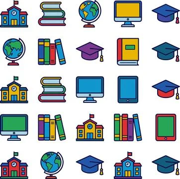 Education and Learning Flat Line Icons Set. Illustrazione stock
