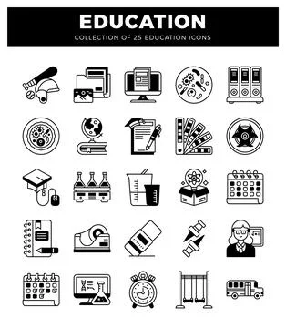 Education and learning icons in a clean graphic design Illustrazione stock
