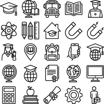 Education and Learning Icons Set Vector Graphic. Stock Illustration