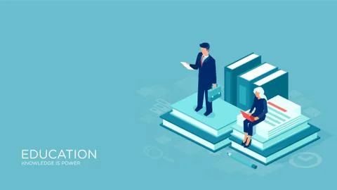 Education and learning isometric vector concept. People reading books Stock Illustration